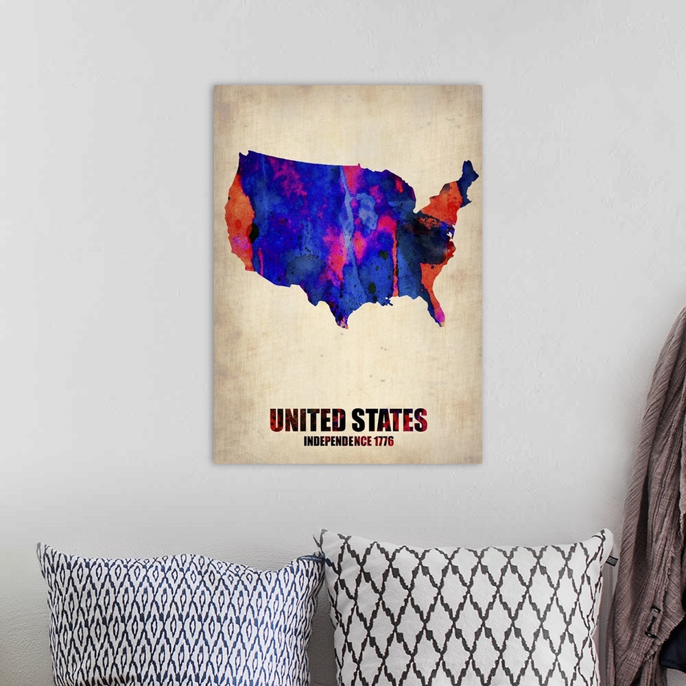A bohemian room featuring USA Watercolor Map I