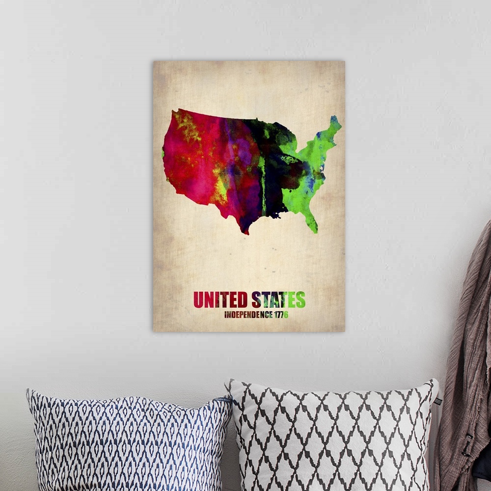 A bohemian room featuring USA Watercolor Map II