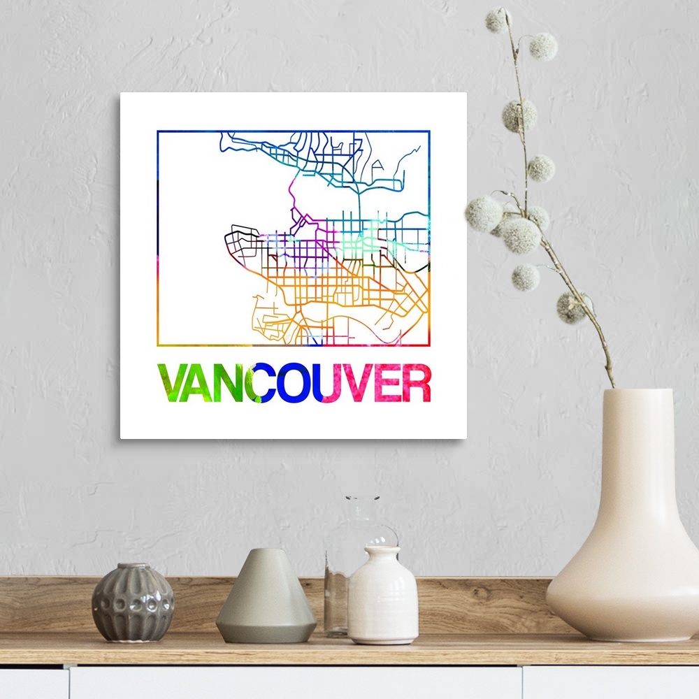 A farmhouse room featuring Colorful map of the streets of Vancouver, Canada.