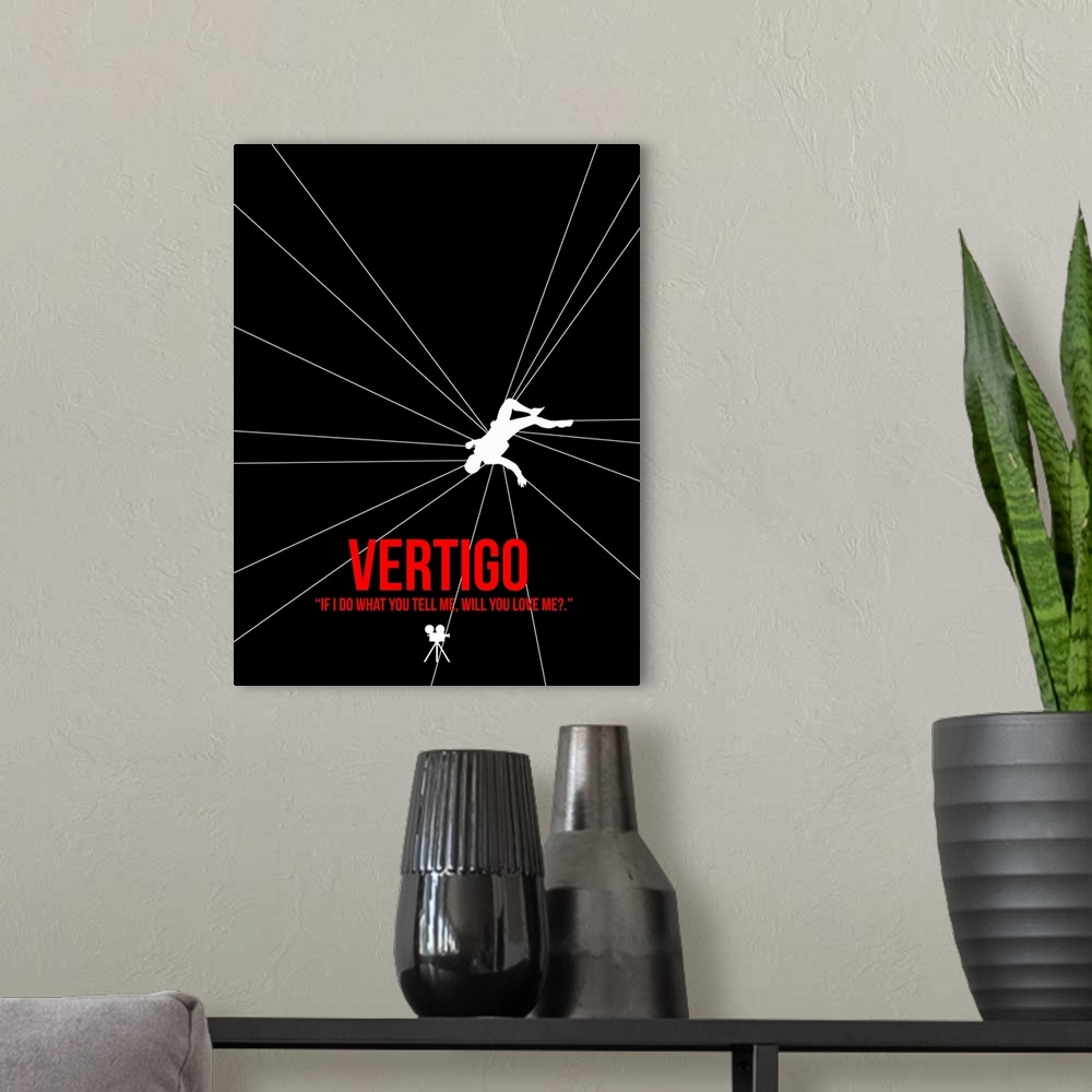 A modern room featuring Contemporary minimalist movie poster artwork of Vertigo.