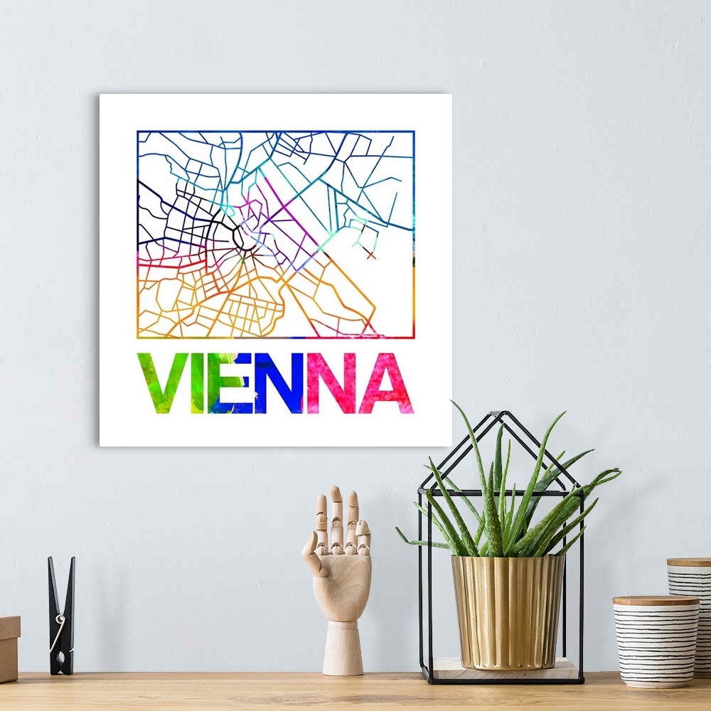 A bohemian room featuring Colorful map of the streets of Vienna, Austria.