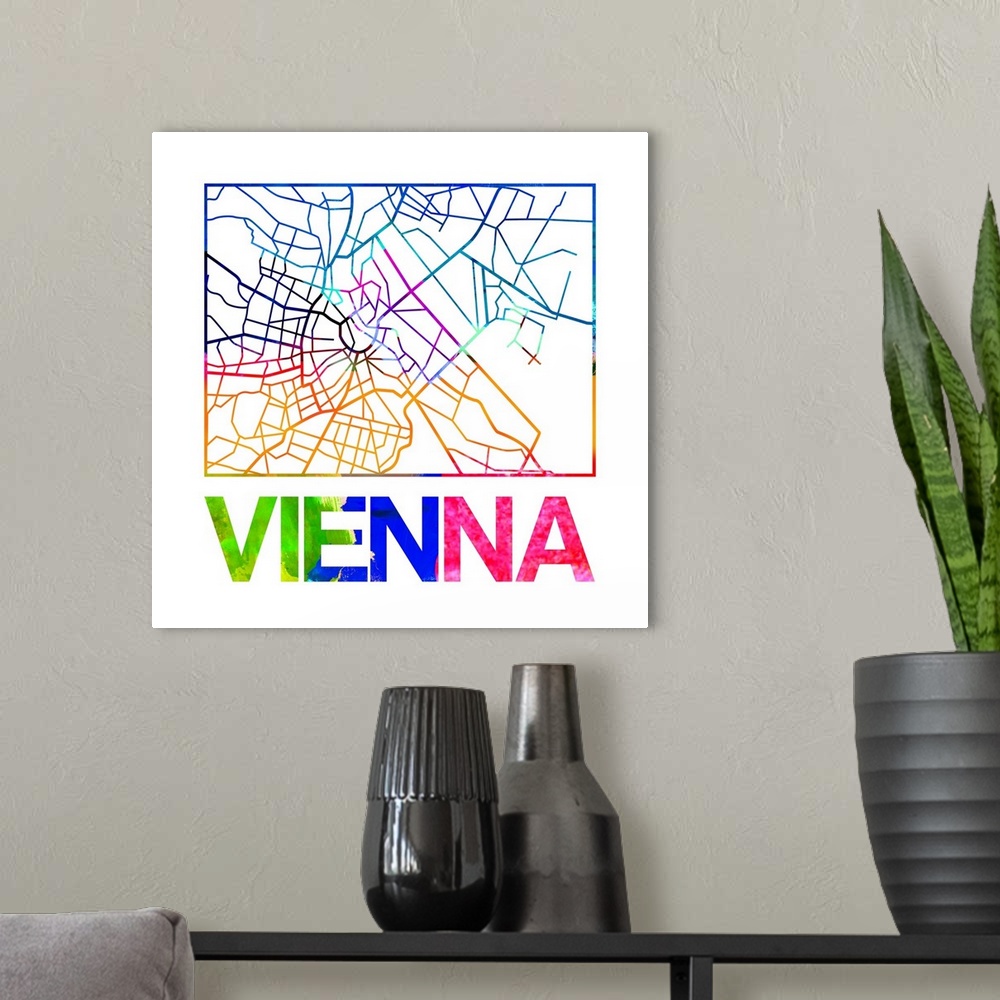 A modern room featuring Colorful map of the streets of Vienna, Austria.