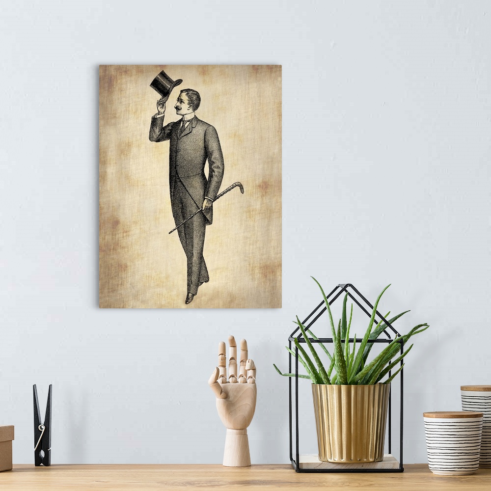 A bohemian room featuring Vintage Victorian Man, vintage art, vintage prints, old prints, old drawings