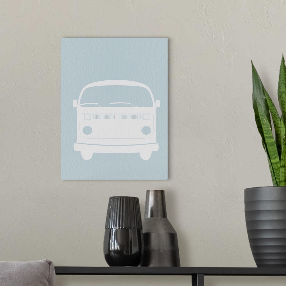 A modern room featuring VW Bus Blue Poster