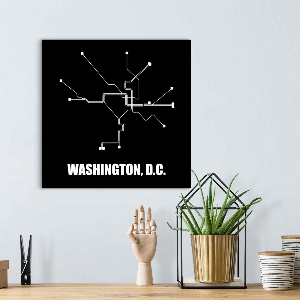 A bohemian room featuring Washington, D.C. Black Subway Map