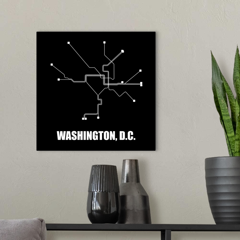 A modern room featuring Washington, D.C. Black Subway Map