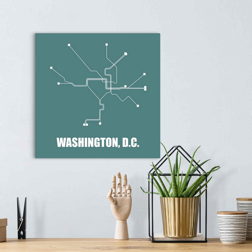 A bohemian room featuring Washington, D.C. Teal Subway Map