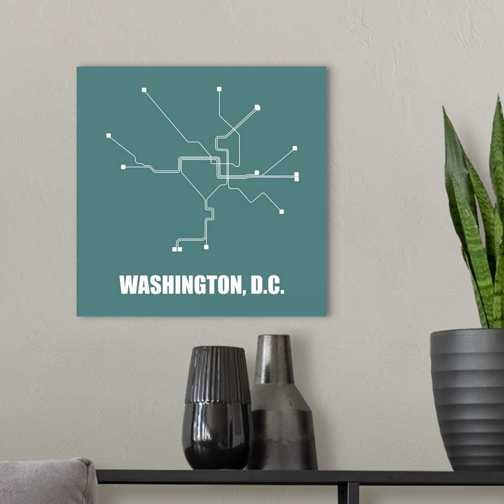 A modern room featuring Washington, D.C. Teal Subway Map