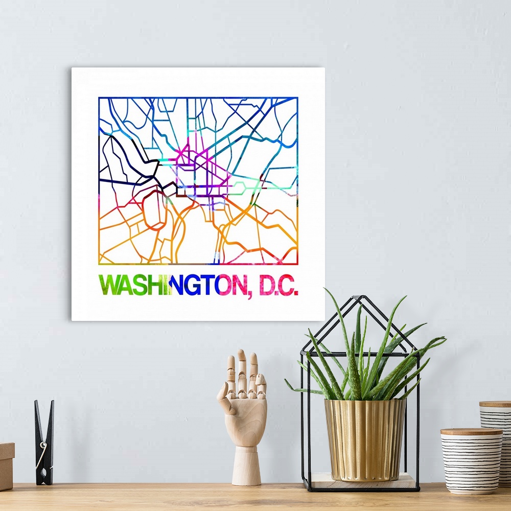 A bohemian room featuring Colorful map of the streets of Washington, DC.