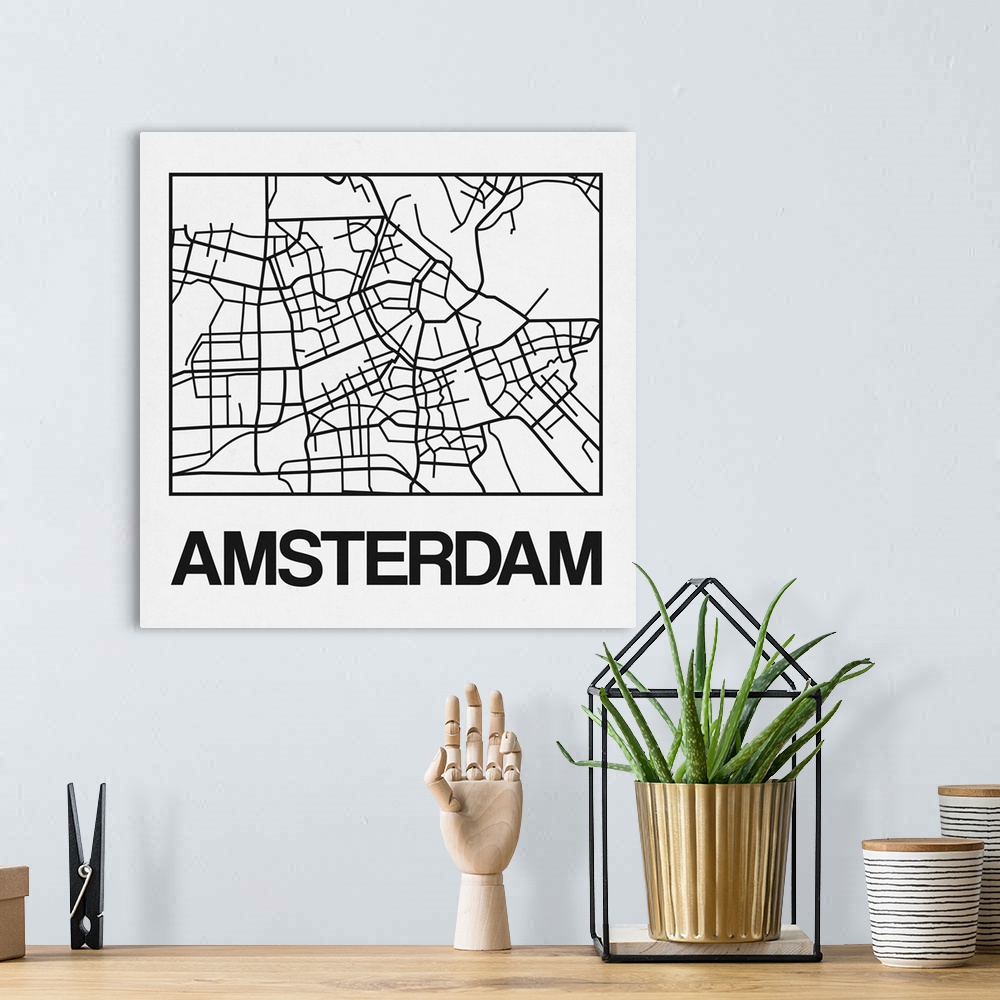 A bohemian room featuring Contemporary minimalist art map of the city streets of Amsterdam.