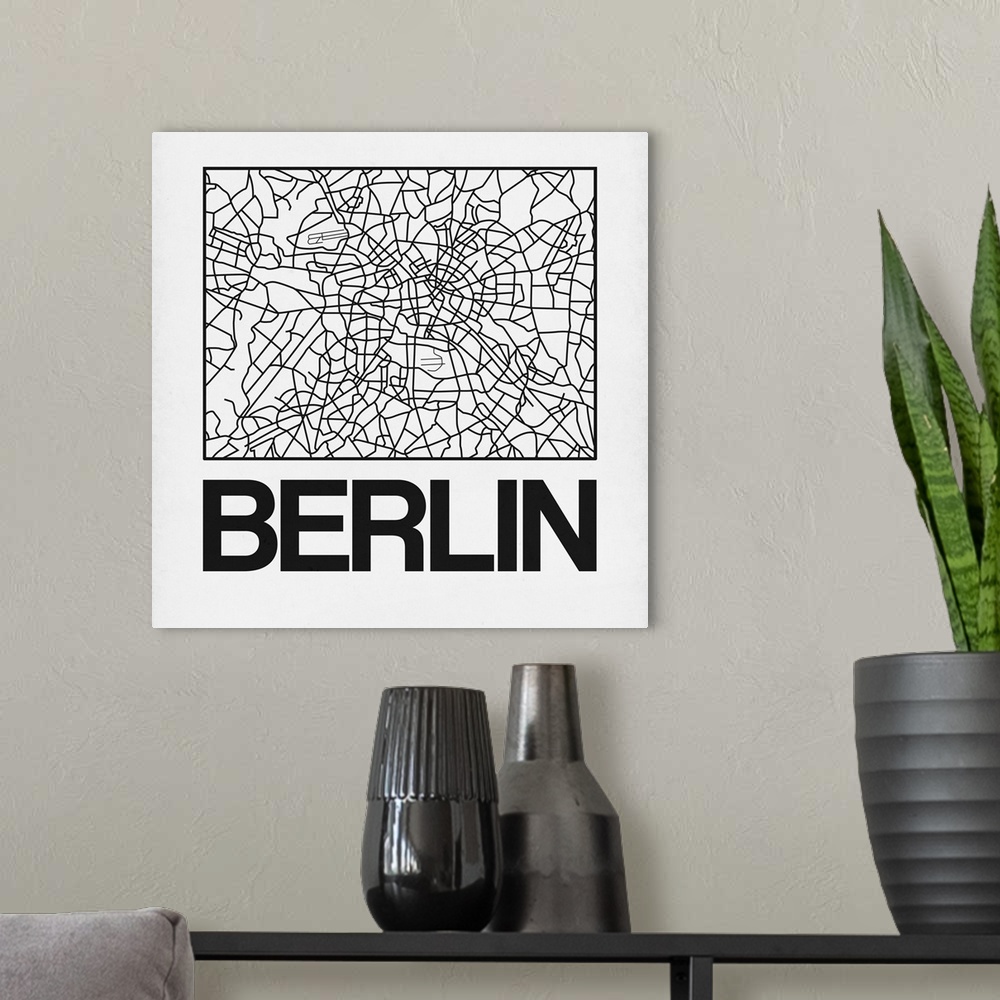 A modern room featuring Contemporary minimalist art map of the city streets of Berlin.