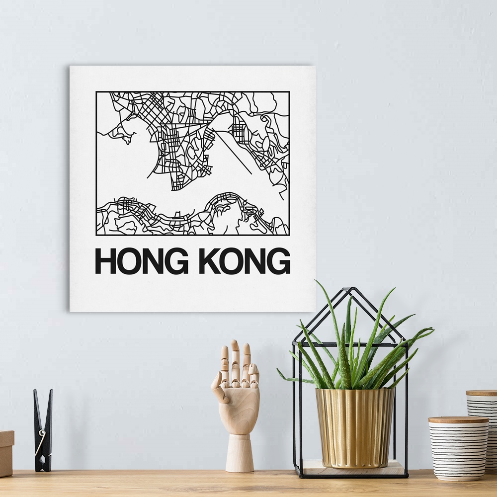 A bohemian room featuring Contemporary minimalist art map of the city streets of Hong Kong.