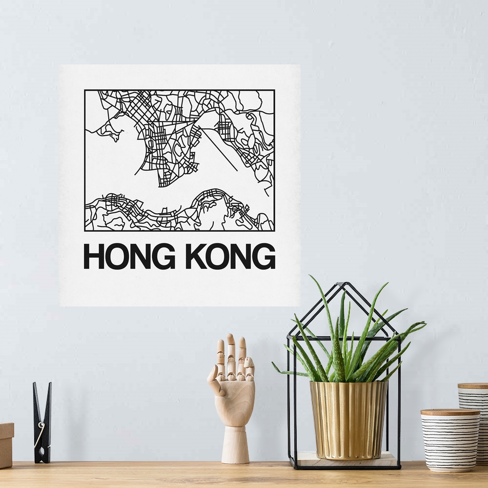 A bohemian room featuring Contemporary minimalist art map of the city streets of Hong Kong.