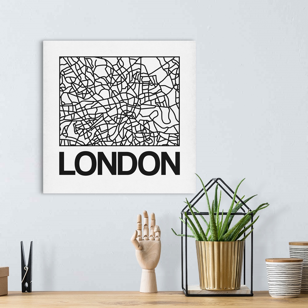 A bohemian room featuring Contemporary minimalist art map of the city streets of London.