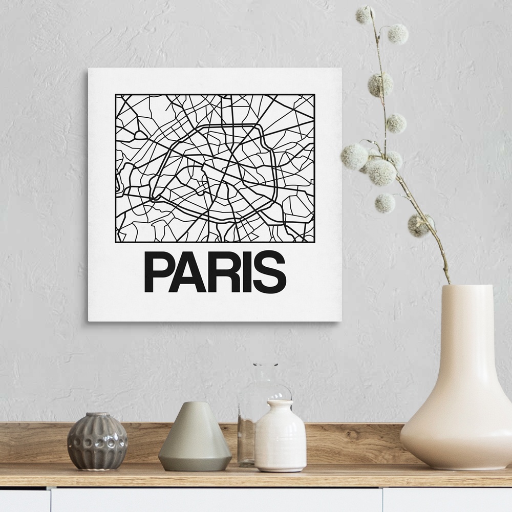 A farmhouse room featuring Contemporary minimalist art map of the city streets of Paris.