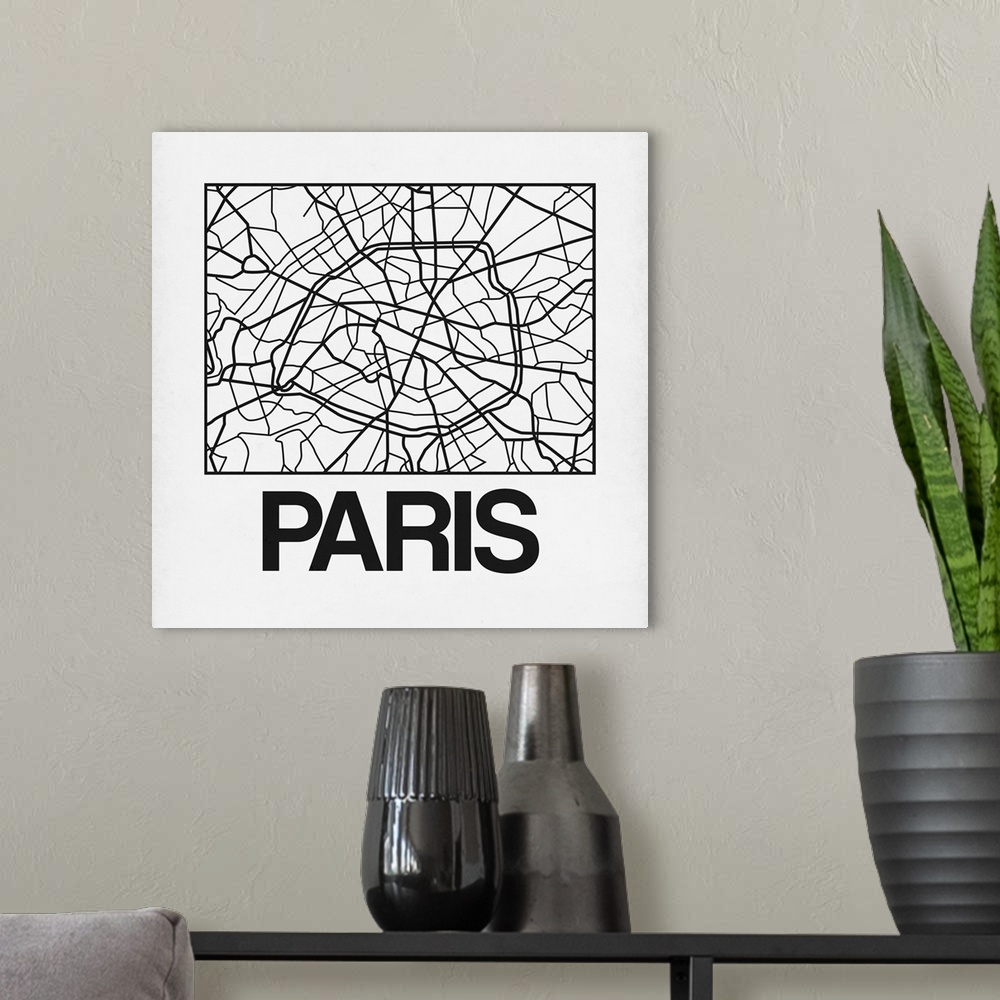 A modern room featuring Contemporary minimalist art map of the city streets of Paris.