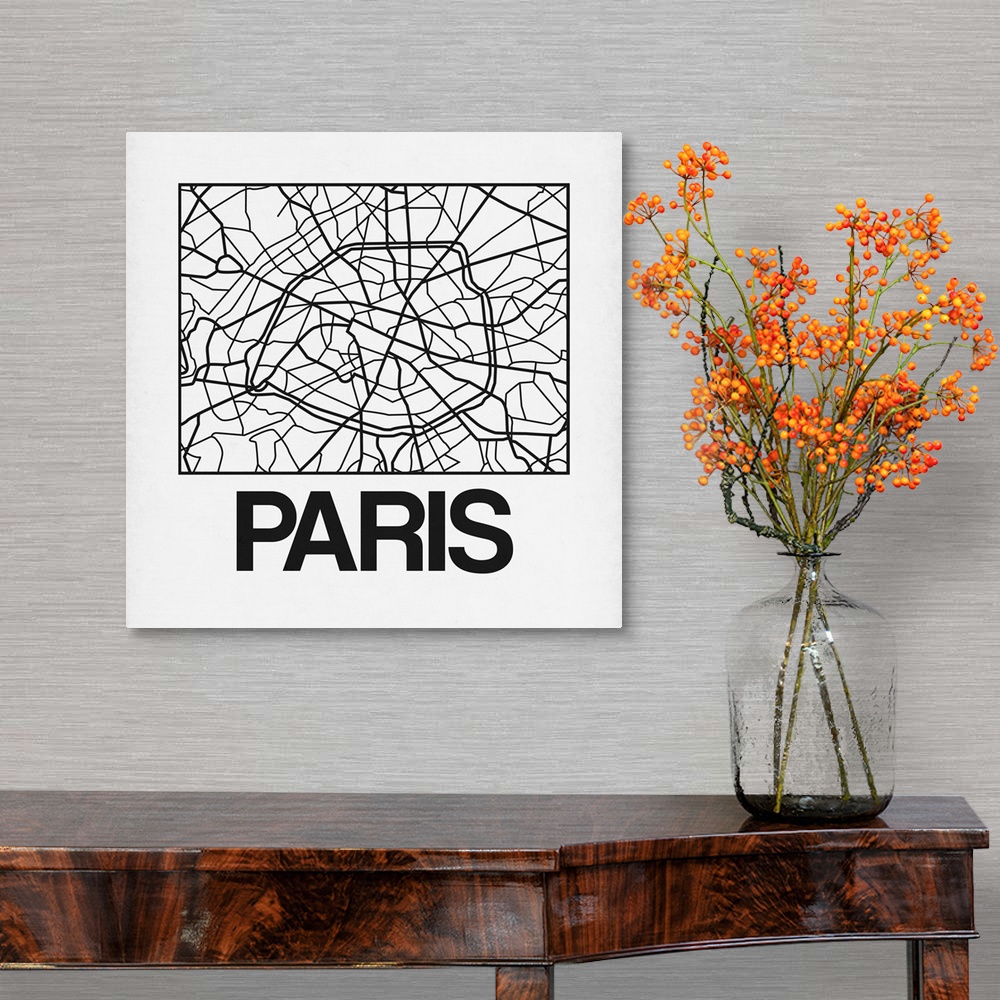 A traditional room featuring Contemporary minimalist art map of the city streets of Paris.