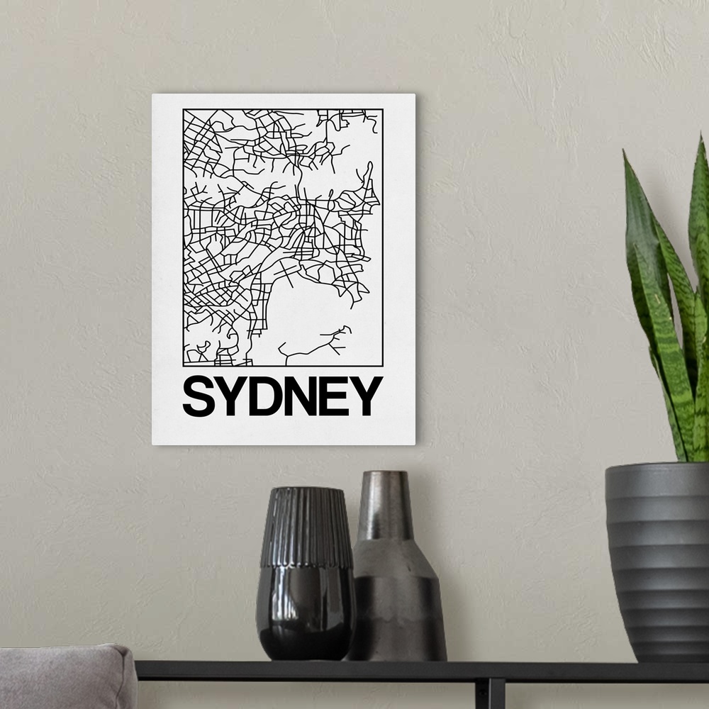 A modern room featuring Contemporary minimalist art map of the city streets of Sydney.