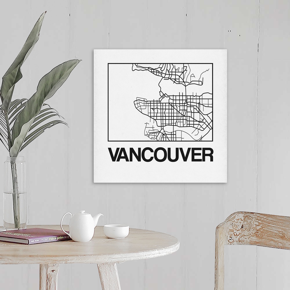 A farmhouse room featuring Contemporary minimalist art map of the city streets of Vancouver.