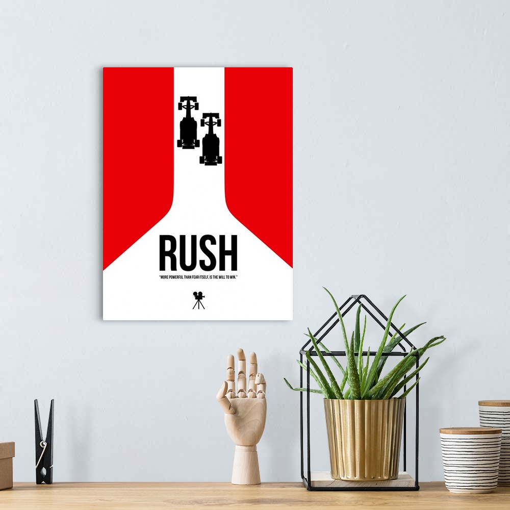 A bohemian room featuring Contemporary minimalist movie poster artwork of Rush.
