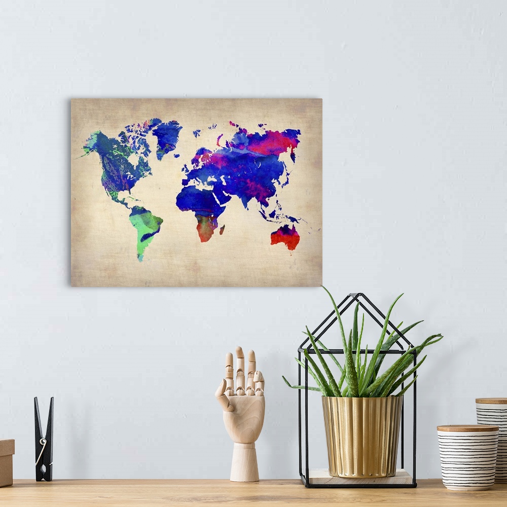 A bohemian room featuring World Watercolor Map II