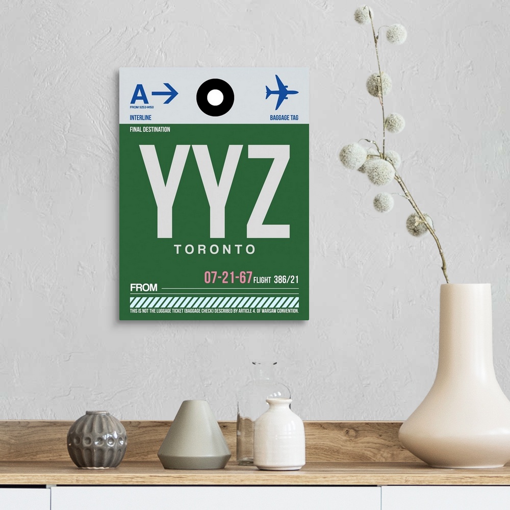A farmhouse room featuring YYZ Toronto Luggage Tag I