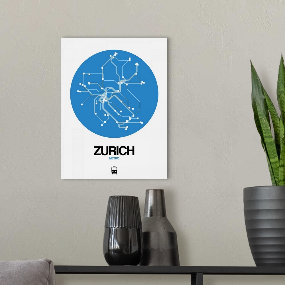 A modern room featuring Zurich Blue Subway Map