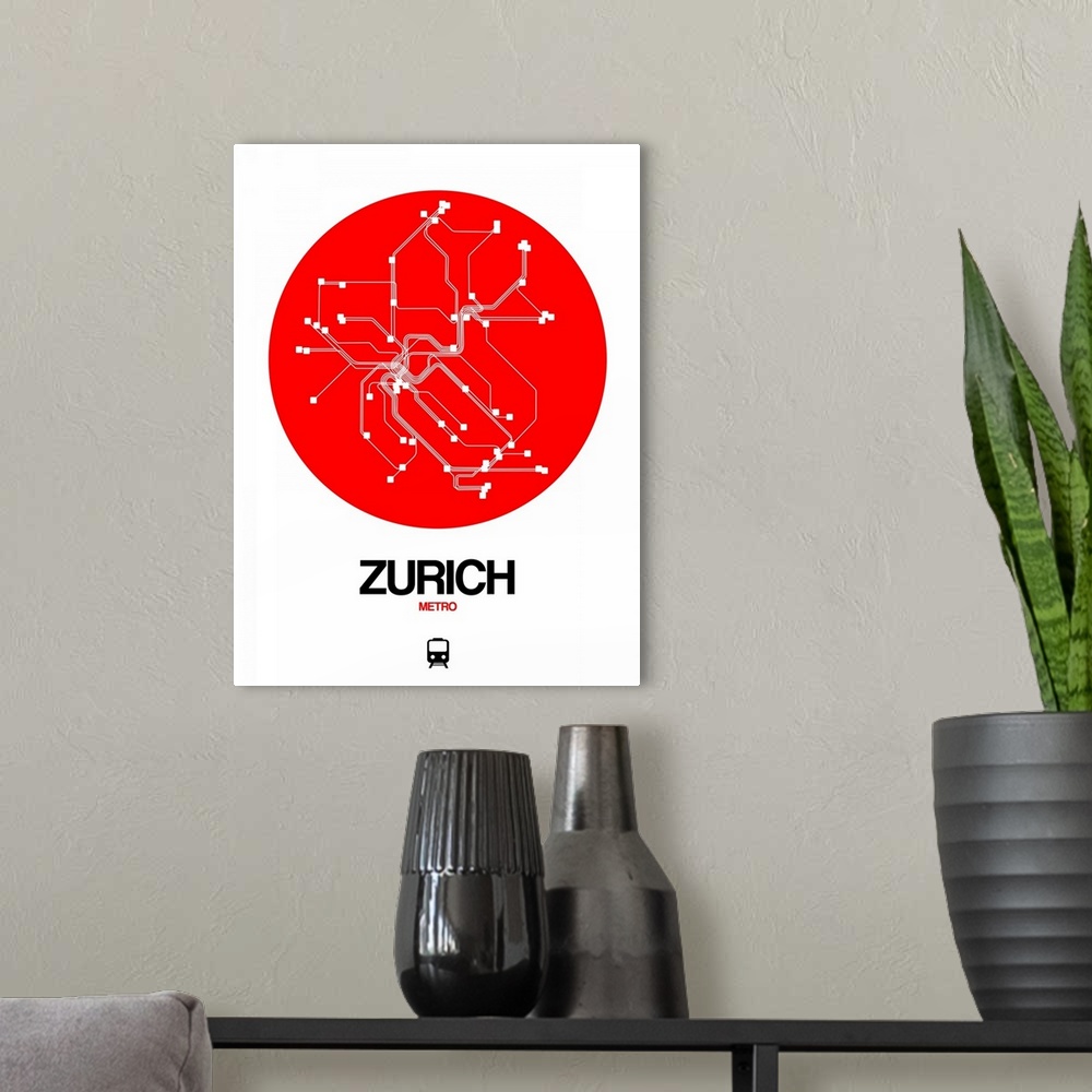 A modern room featuring Zurich Red Subway Map