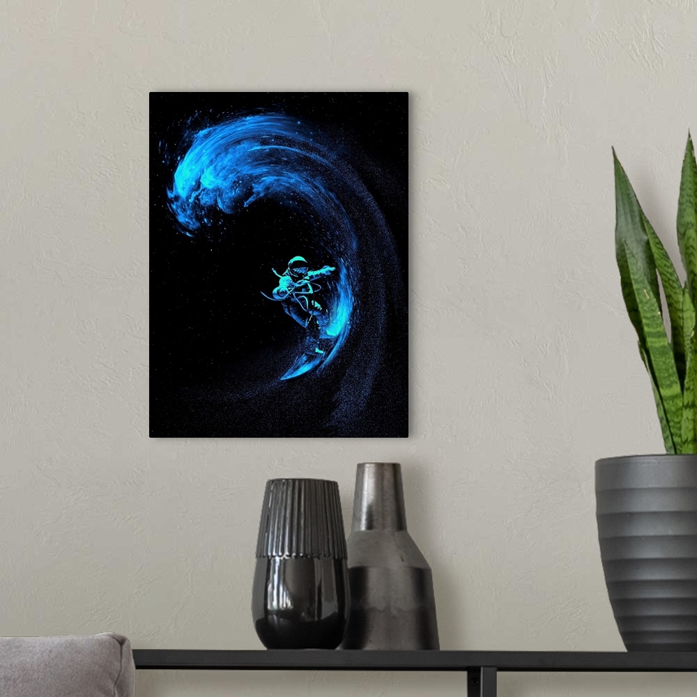 A modern room featuring Space Surfing Blue Wave