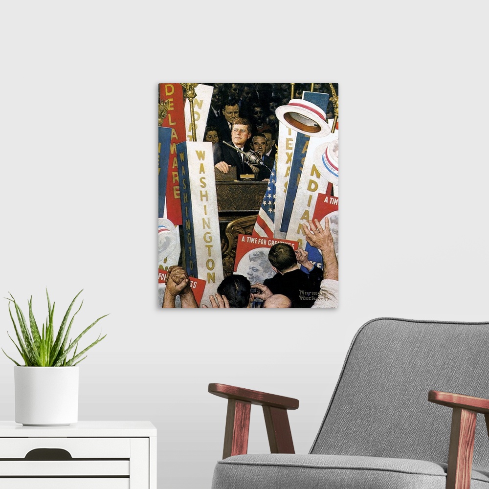 A modern room featuring Throughout his career, Norman Rockwell produced numerous illustrations or presidents and politici...