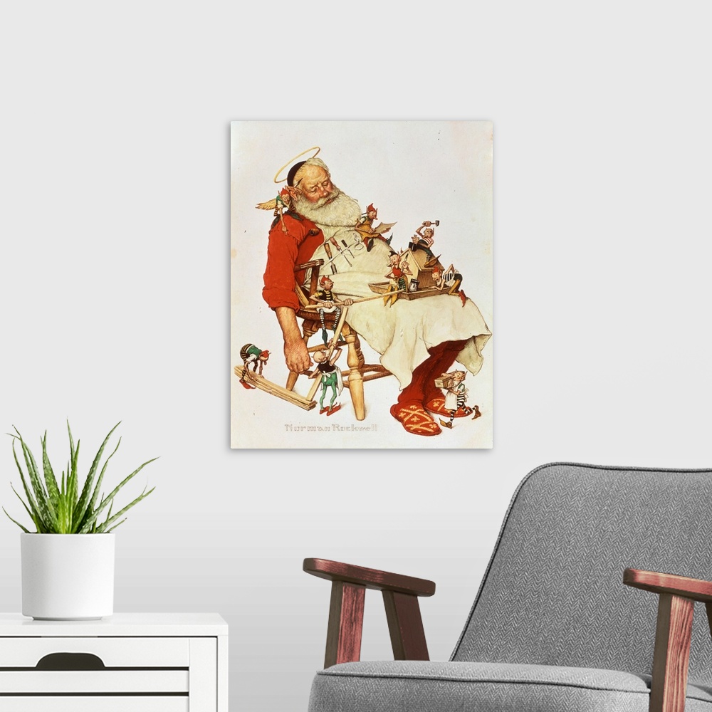 A modern room featuring Back in the 1800's, the image of Santa Claus was not portrayed as the round, jolly, bearded man t...