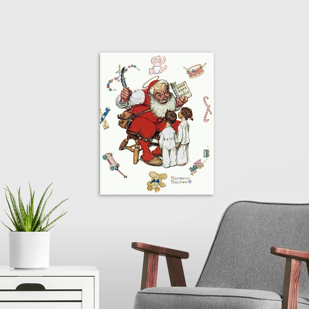 A modern room featuring Back in the 1800's, the image of Santa Claus was not portrayed as the round, jolly, bearded man t...