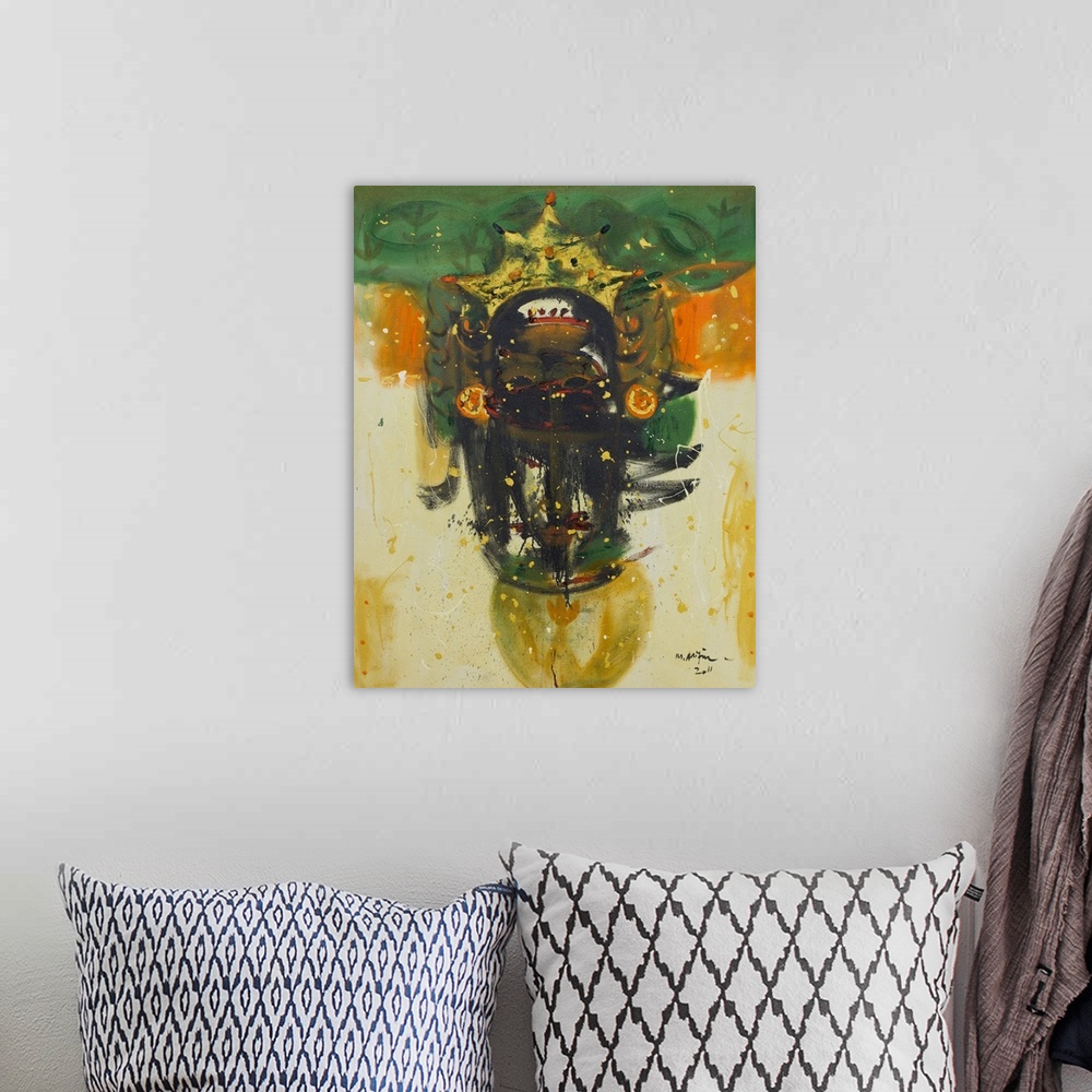 A bohemian room featuring In this painting I portray the god who according to Balinese beliefs brings prosperity to every p...