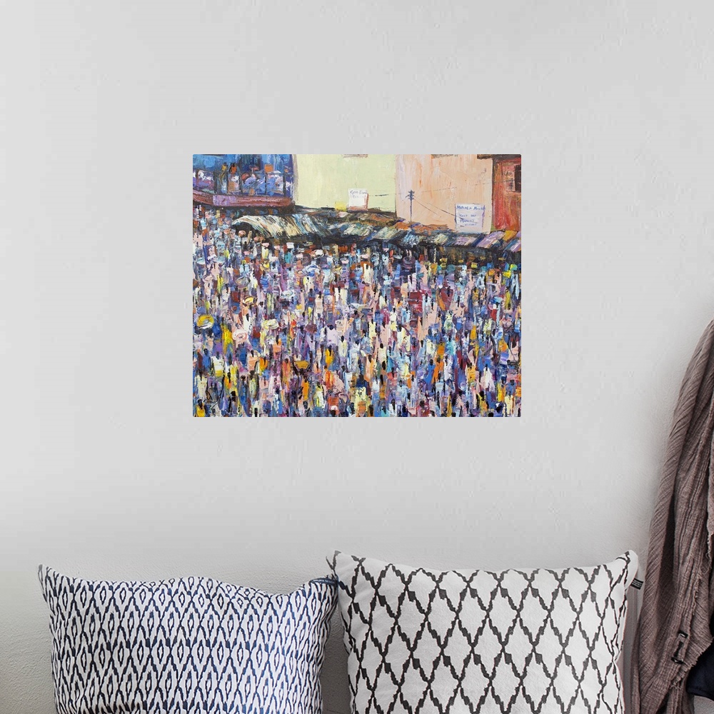 A bohemian room featuring This exciting canvas by Francis Amoah recreates the lively sights and scenes of the Makola market...