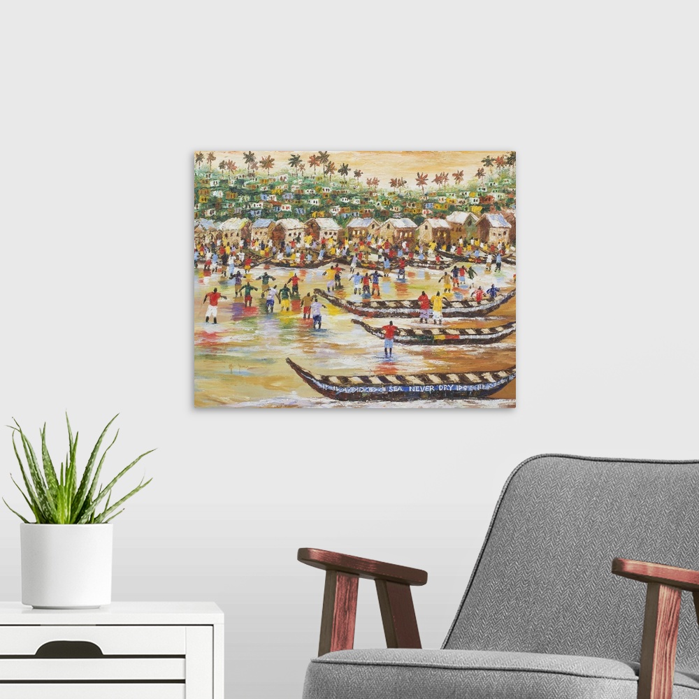 A modern room featuring Dawn gilds the horizon as fishermen take to the sea in the early morning light. While the townspe...