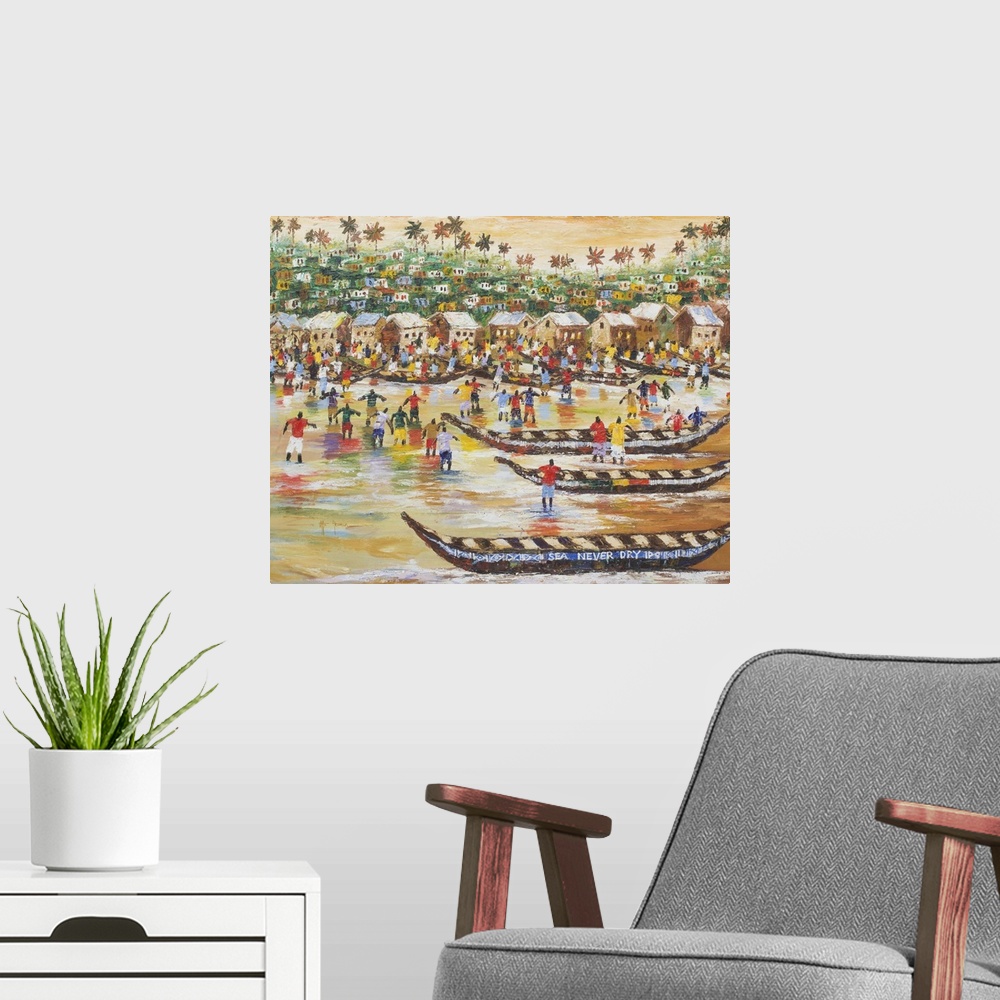 A modern room featuring Dawn gilds the horizon as fishermen take to the sea in the early morning light. While the townspe...