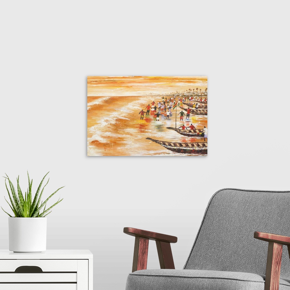 A modern room featuring Dawn gilds sky and sea as as fishermen take to their boats in the early morning light. While the ...
