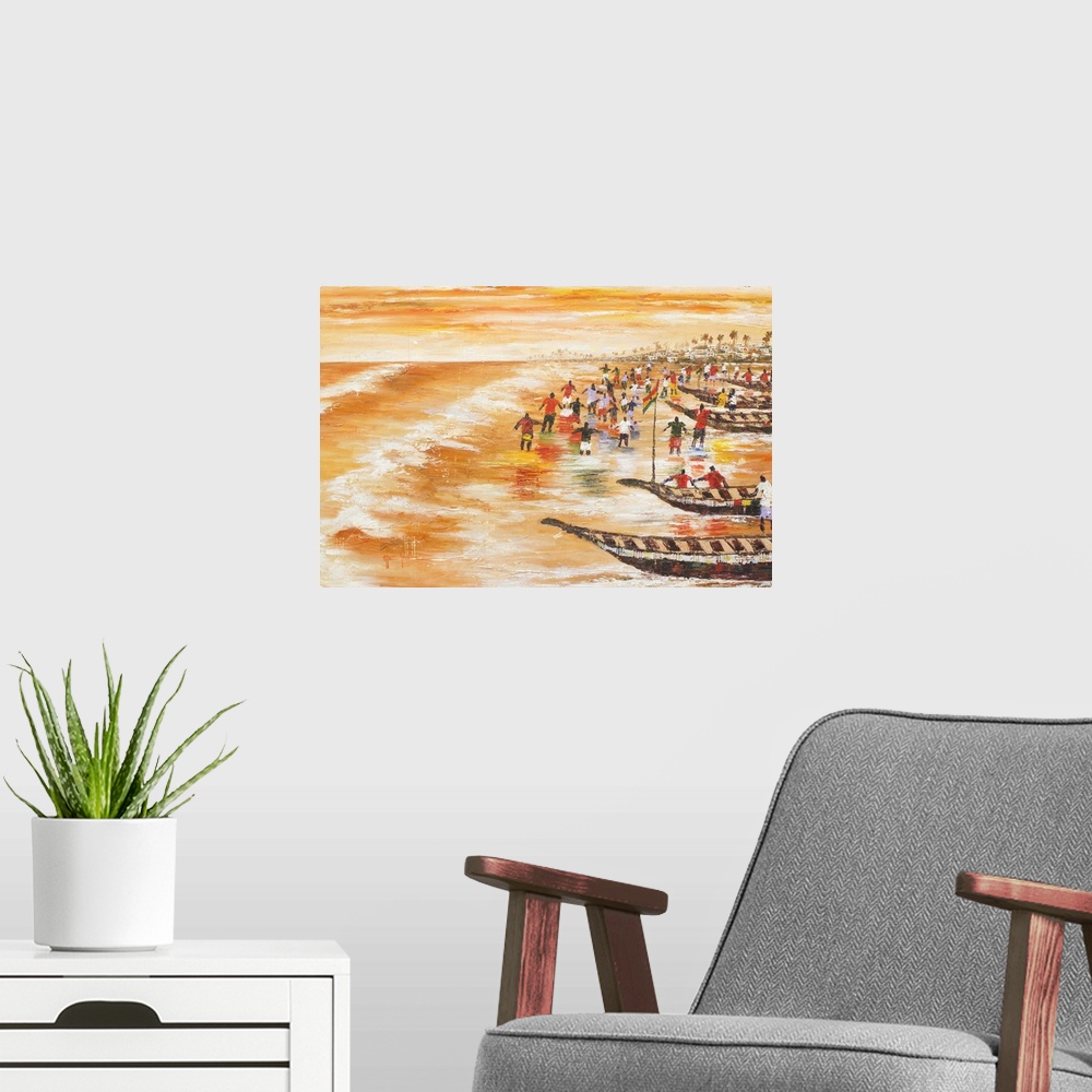 A modern room featuring Dawn gilds sky and sea as as fishermen take to their boats in the early morning light. While the ...