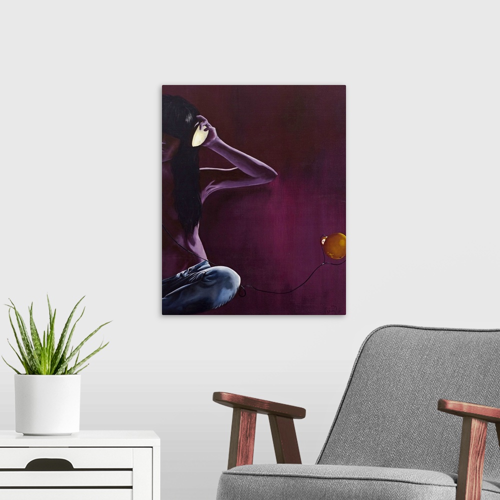 A modern room featuring There is a sense of mystique in this acrylic on canvas as Ana Rubi Panduro depicts a woman connec...