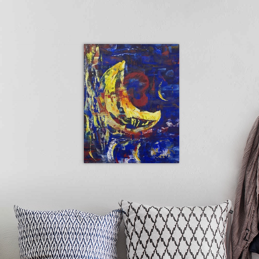A bohemian room featuring A member of Callinart Artists, Laura Madrigal depicts the waning moon. The surrounding sky is a m...