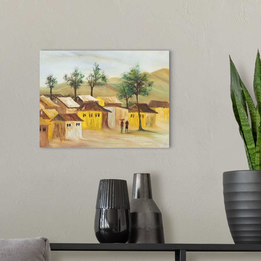 A modern room featuring Godwin Atta Geoman reveals his love for African landscapes as he depicts a scene from Kwadaso in ...