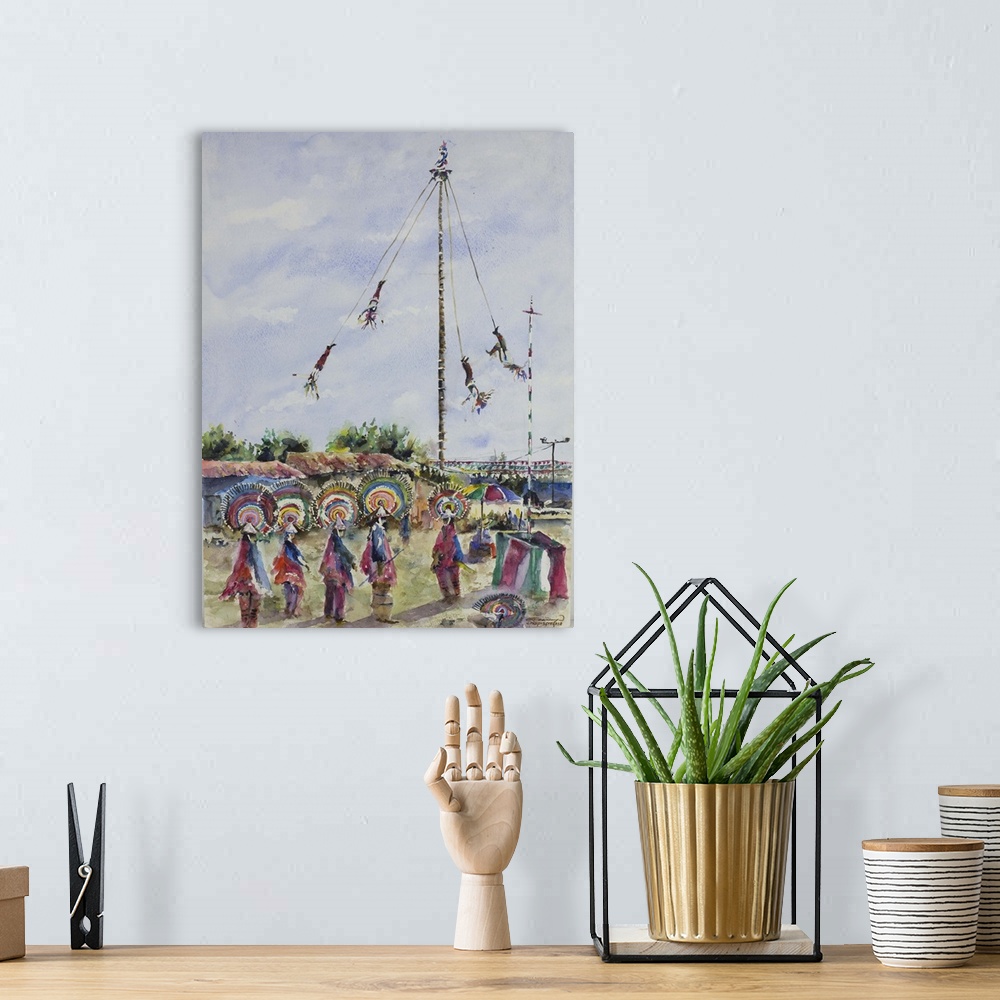 A bohemian room featuring Dancers in colorful headdresses step to the sound of flutes and drums in an ancestral ritual. Abo...