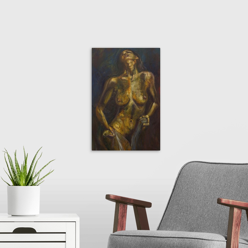 A modern room featuring Celebrating a woman's beauty, Aricadia paints a portrait of radiant sensuality. His subject is a ...