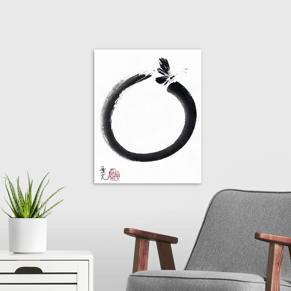 A modern room featuring The Enso represents the way of Zen as a circle of emptiness and form, void and fullness. Drawn in...