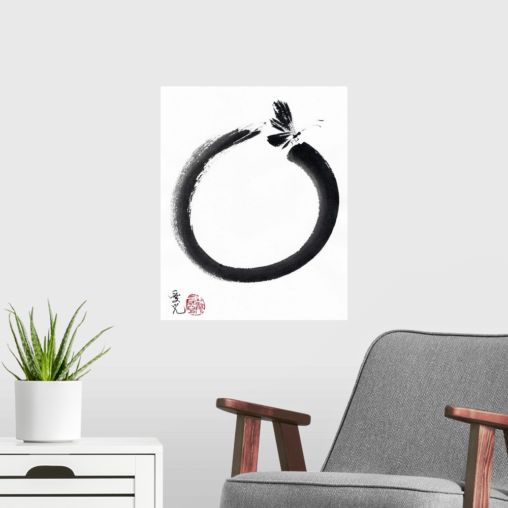 A modern room featuring The Enso represents the way of Zen as a circle of emptiness and form, void and fullness. Drawn in...