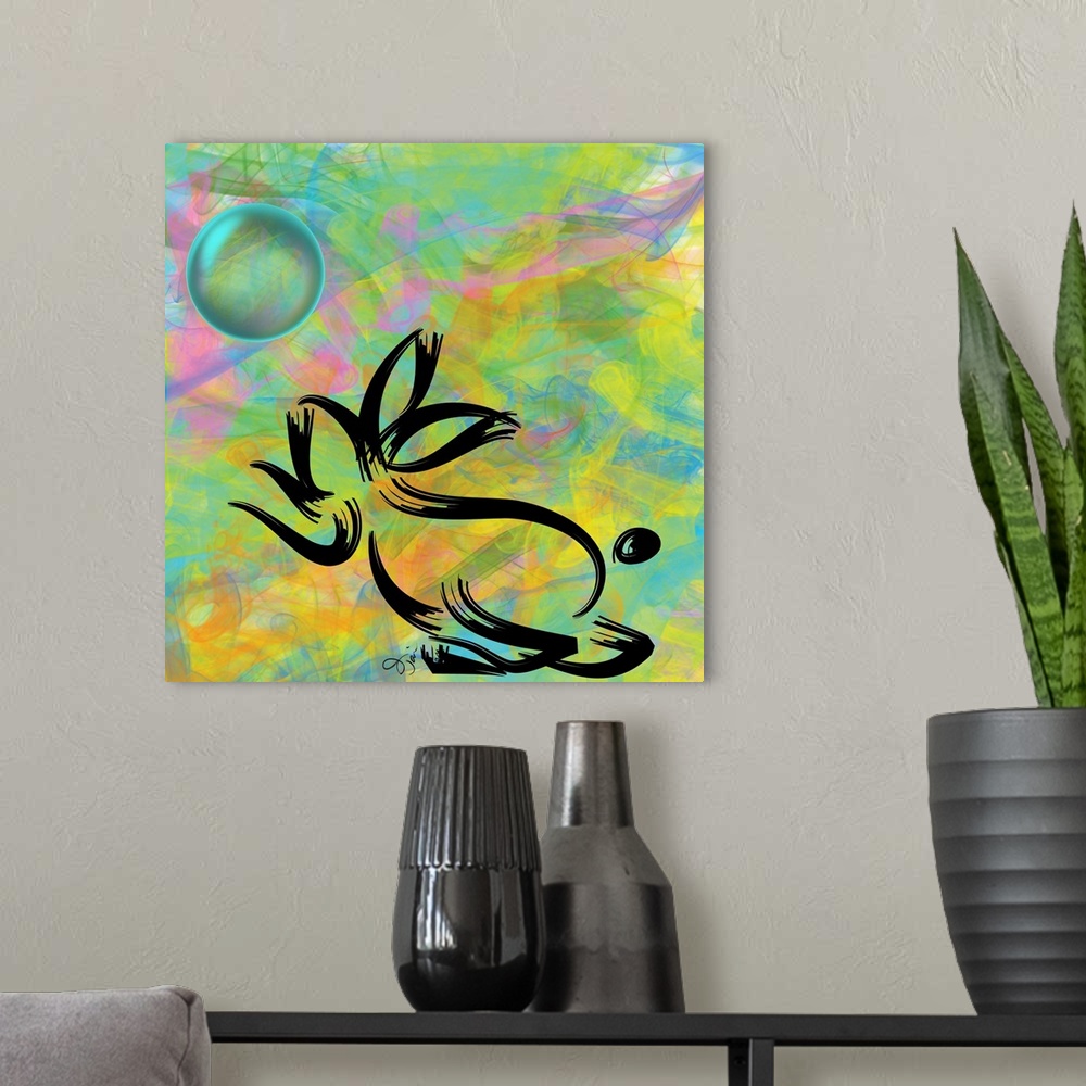 A modern room featuring Abstract illustration of a rabbit for the Year of the Rabbit, on a colorful background.