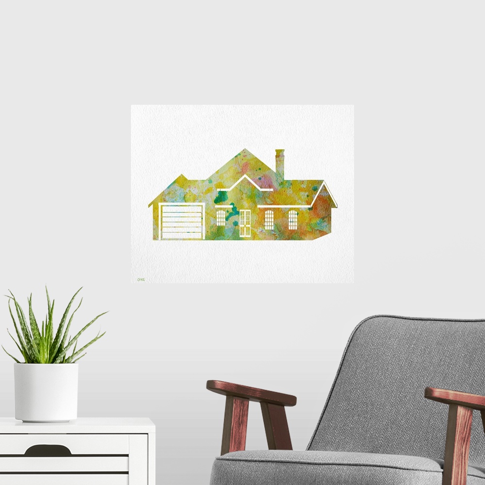 A modern room featuring This is part of the Watercolor House Series, great as housewarming gifts