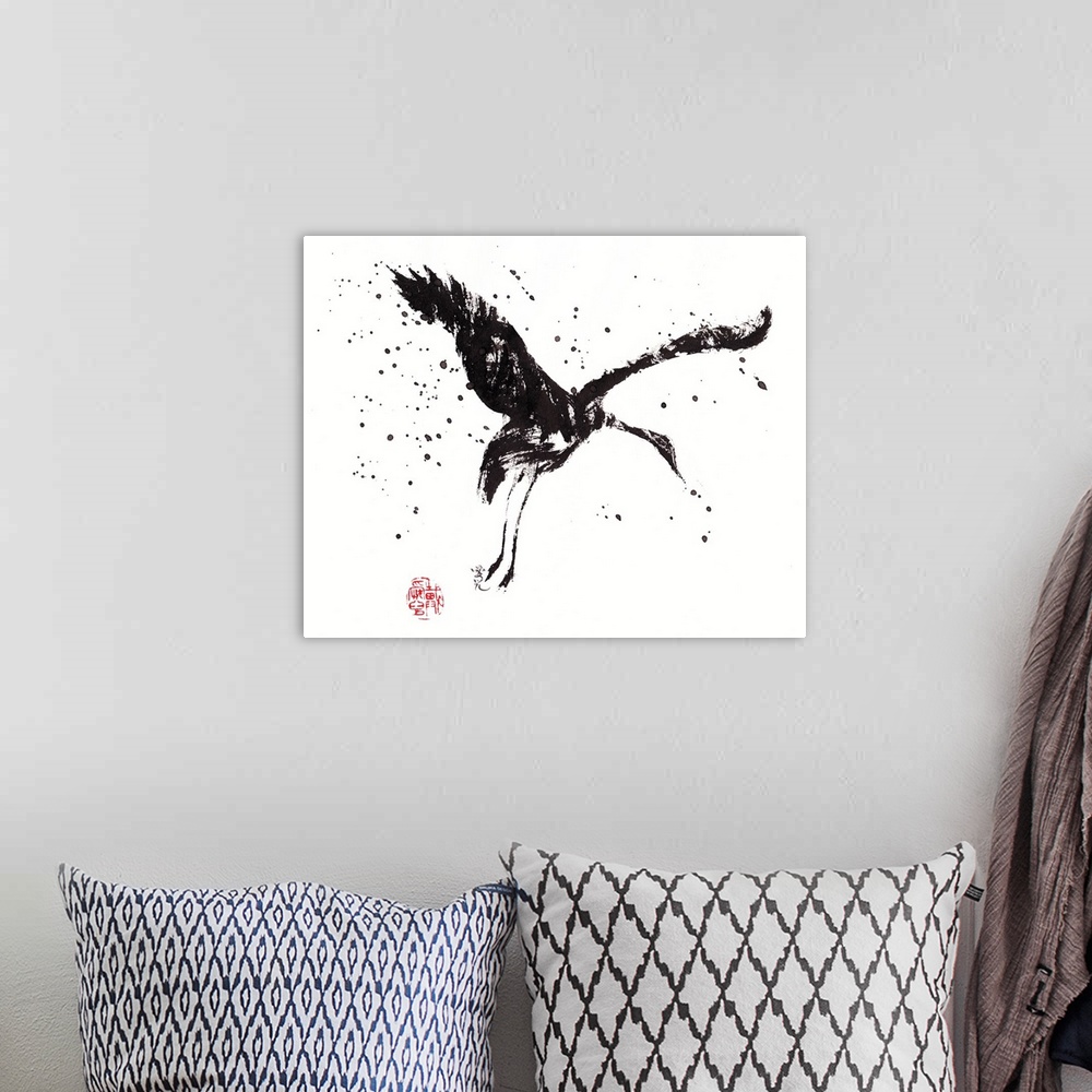 A bohemian room featuring Dancing Crane in Chinese ink