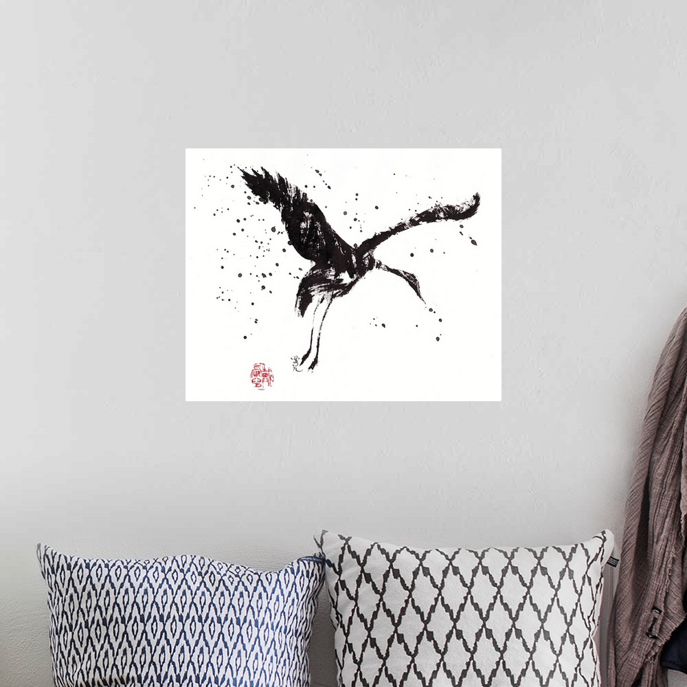 A bohemian room featuring Dancing Crane in Chinese ink