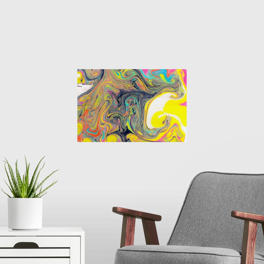 A modern room featuring This abstract is done with floating ink on water